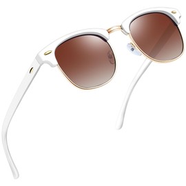 Joopin Semi-Rimless Polarised Sunglasses for Men, UV400 Protection Classic Horn Rimmed Half Frame Womens Sunglasses (White Brown)