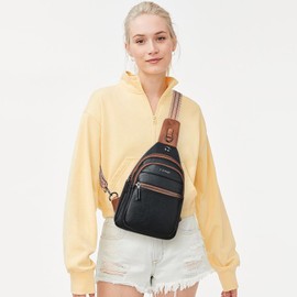 LATMAP 7L Sling Bag For Women Men Crossbody Shoulder Tote Blet Bags Backpack Fanny Pack Travel Purse Faux Leather Black