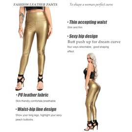 FITTOO Women's Slimming Faux Leather Pants High Waisted Pu Leggings Pencil Tights Gold S