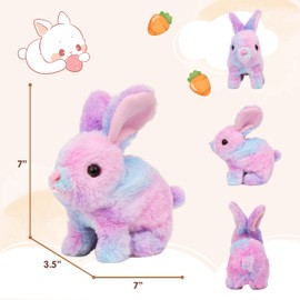 Easfan Hopping Bunny with Toys Interactive Electronic Pet Plush Bunny Toy with Sounds and Movements Ears Moving Educational Plush Toy Easter Birthday Gifts for Kids Girls, 7'',Rainbow