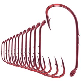 Baitholder Fishing Hooks 100 Pack - Double-Barbed Long Shank for Bluegill Bass Trout Walleye Black/Red, 8/0-#8 (1-Red, 4/0 100-Pack)