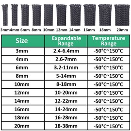 MOCNT 16 mm PET Expandable Braided Cable Tube Flexible Self-Closing Cable Protection Cable Management Sleeve Braided Hose Insulation Hose Pipe Car Black 10 m