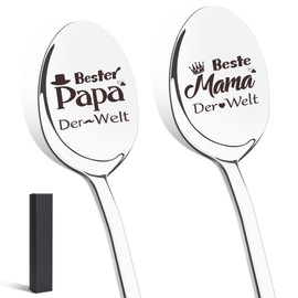 Gifts for Mum Dad, Pack of 2 Coffee Spoons with Engraving - Beste Mama und Papa Der Welt, Mum Dad Gift for Mother's Day Gift, Father's Day Gifts