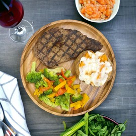 WRIGHTMART Wood Plate Set of 4, Natural Rustic Acacia 10" Round Hardwood Platter, Handcrafted, Versatile Durable Sustainable Dinnerware, For Daily Use or as Picnic & Poolside Server.