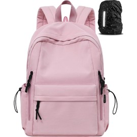 FIORETTO Backpack Womens School Bag Girls Boys, Lightweight Water-Resistant Fits 15.6” Laptop Large Capacity Rucksack with Rain Cover, Ideal for School College Commuting Travel Pink