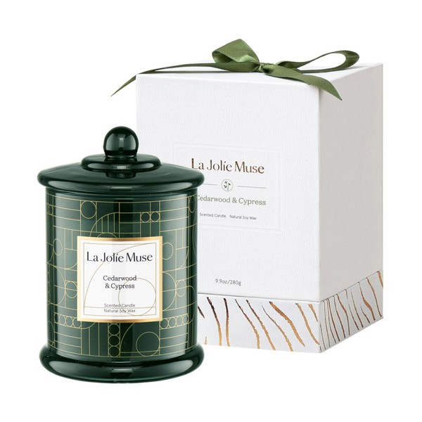 LA JOLIE MUSE Christmas Candle, Cedarwood & Cypress Candle, Holiday Candle Gifts, 75 Hours Long Burning, Natural Soy Candle Gift, Fancy Jar Decorative Candle