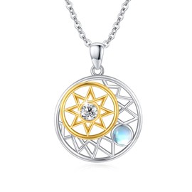 XIXLES Sun Moon Chains 925 Silver Women's Necklace Sun Moon Pendant Moonstone Moon Necklace Sun Moon Jewellery Gift for Girlfriend Wife Mum, Sterling Silver, Moonstone