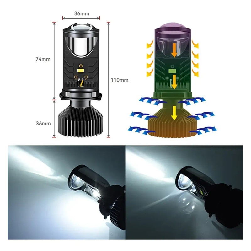 2pcs Focos Led H4/9003/hb2 Lupa Alta Y Baja Auto Motocicleta