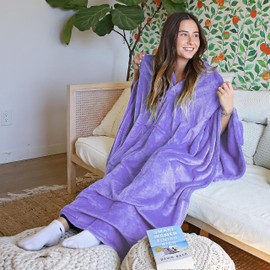 Poncho Blanket Comfy Plush Fleece Wearable Blanket for Adult Women Men Kids Throw Wrap Cover Indoors or Outdoors, 55''x 80'' Purple