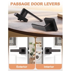 TINEWA 5 Pack Oil Rubbed Bronze Passage Door Handles Interior, Vintage Square Closet Door Knobs Interior, Heavy Duty Passage Door Handles for Hallways, Closets