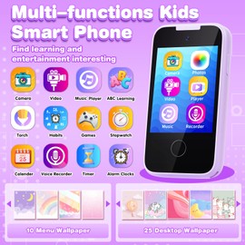 Kids Phone Toys for 3 4 5 6 7 8 Year Old Girls, Touchscreen Toddler Phone with Camera, MP3 Music Player, Games, Habit Tracker Educational Toys Birthday Gifts for Girls Ages 3-8 with SD Card