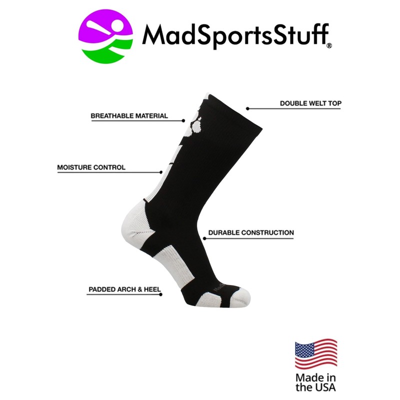 MadSportsStuff Wild Paws Crew Socks (Black/White, Medium)