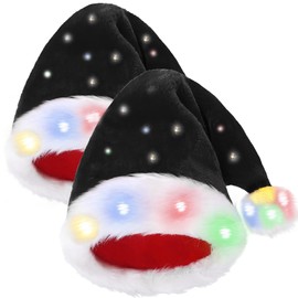 COMYLE Black Velvet Funny Light Up Christmas Hats - Suitable for Adults or Kids, Two Pieces