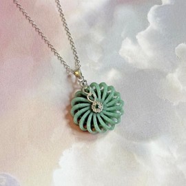 Luck Trader Certified Jade and Sterling Silver Crystal Flower of Love Pendant Necklace, 18" chain, pendant 2.5cm in diameter.