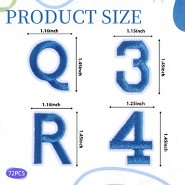 YBEATY 72 PCS Letter Number Iron On Patches Blue Letter Alphabet Embroidered Patches A-Z Alphabet Numbers 0-9 Embroidery Applique Patch DIY Decorative Heat Press Patch for Jean Jacket Backpacks Hat