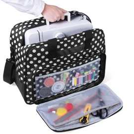 Yarwo Sewing Machine Bag, Sewing Machine Tote Bag, Universal Portable Carrying Case for Sewing Machine (Fits for Most Major Sewing Machine) with Anti-Slip Padded Bottom, Black Dots