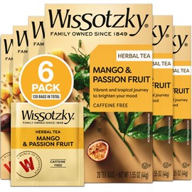 Wissotzky Mango Passion Fruit Herbal Tea (6 Pack -120 Tea Bags) | Tropical Blend | Caffeine Free Tea