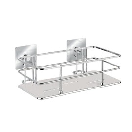 WENKO Turbo-Loc Quadro Stainless Steel Wall Shelf, No Drilling Required, 24 x 10 x 14.5 cm, Chrome