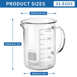 1000ml Borosilicate Glass Measuring Beaker, Handle Mug with Pouring Spout