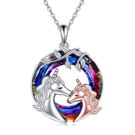 AOBOCO Mother's Day Pendant Mum Daughter Unicorn Necklace for Girls 925 Sterling Silver Unicorn Jewellery for Women Unicorn Gifts for Her