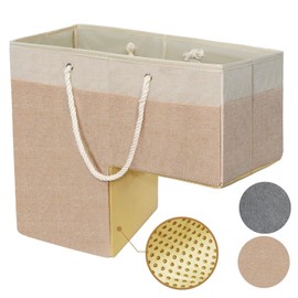 Stair Basket for Stairs with Handle, Staircase Baskets for Carpeted and Wooden Stairs,16" Step Storage Laundry basket for Stairs, Toys, Clothes, Books, Tools, with Hard Board, Anti-slip(Beige)