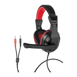 Green Leaf 18-8302 Diadema Multimedia Tipo Gamer, Microfono, Adaptador Y Entrada 3.5 mm, Cable 2 m, Negro con Rojo