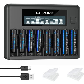 CITYORK Paquete de 4 pilas AA 3000 mAh y 4 unidades AAA 1100 mAh 1.2 V Ni-MH recargables con caja de batería con 8 bahías AA AAA LCD Smart 1.2 V NiMH/NiCd, carga rápida