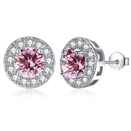 MASOP Stud Earrings 925 Silver Birthstone Earrings Round Cubic Zirconia Jewellery Gifts for Women Ladies Girls Birthday, Cubic Zirconia