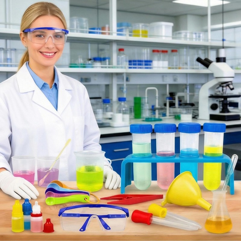 33PCS Plastic Lab Science Experiments Beakers Test Tubes Set
