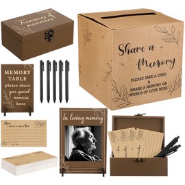 Gilprop Share a Memory Cards Set for Celebration of Life Decoration Memorial Obituary Card with Box for Share a Memory Funeral Keepsake Decor for Funeral Guest book Table Decor(Rustic)