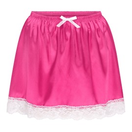 Satini Frilly Lace Sissy Ruffled Silky Satin Half Slip Petticoat Dolly Skirt (Hot Pink, XXL)