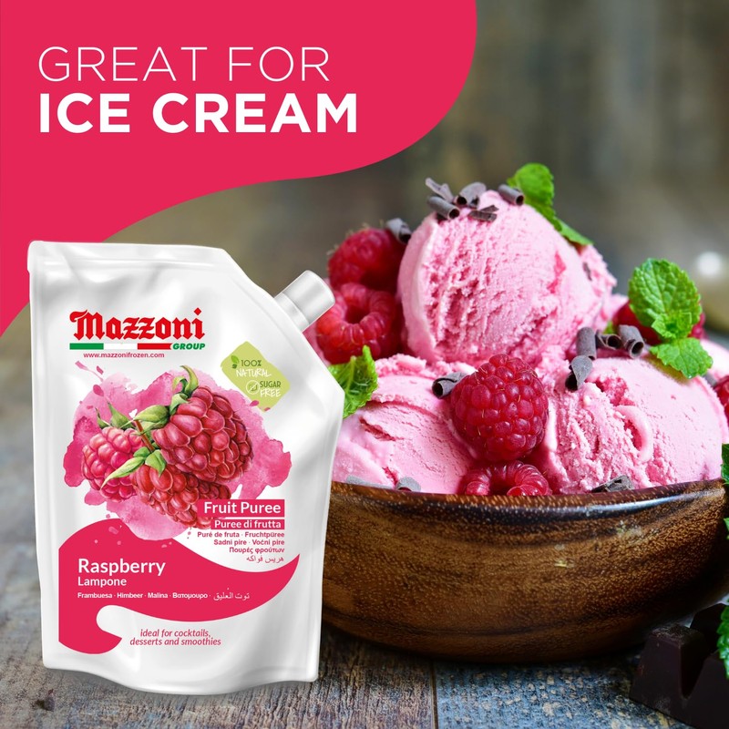 Mazzoni - Raspberry Puree, 100% Pure Raspberries, Just Fruit, No