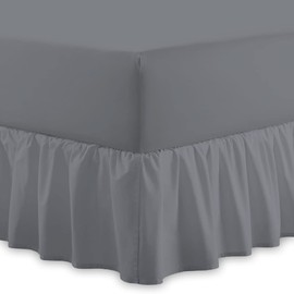 Plain 100% Egyptian CottonFitted Valance Sheet | Easy Care 16" / 40cm Extra Deep Frilled Valance Fitted Bed Sheet - Machine Washable - Single Double King Size (Grey, Double)