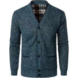 WJL WHISPERING JONES LONDON Mens Thermal Fleece Lined Knitted Cardigan Jacket Cozy Stretch Button Up Cardigan Perfect Casual Wear Winter Grandad Casual, Blue, M