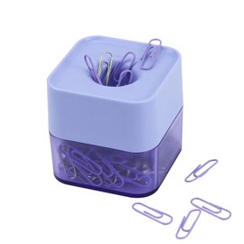 MultiBey New Two-color Paper Clips in Elegant Magnetic Frosted Square Clip Holder, 28mm, 130 Clips per Box (Lilac)