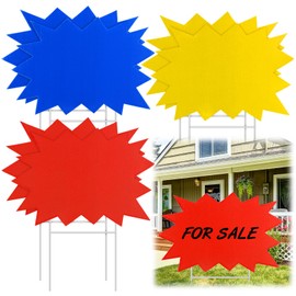 Wenqik 6 Pieces Blank Yard Signs with Stakes 17 x 12 Inches DIY Corrugated Plastic Lawn Signs Sale Sign Price Tag Garage Sale Outdoor Party Supplies Garden Door House, Yellow Red Blue
