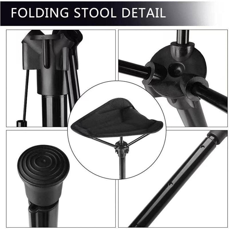 WANLIAN Portable Folding Stool, Retractable Hiking Chair, one Leg Adjustable