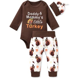 Aalizzwell 3-6 Months Infant Baby Boys Thanksgiving Outfit First Thanksgiving Clothes Turkey Clothing Brown