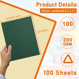 Guakicae 100 Sheets Dark Green Cardstock 8.5 x 11 Scrapbooking Paper, 75lb Heavyweight Green Construction Paper Card Stock for DIY Cards Making, School Crafting, Office Printing, Birthday, Memos
