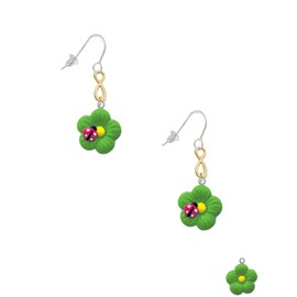 Delight Jewelry Resin Lime Green Daisy Flower with Hot Pink Ladybug Gold-tone Infinity French Earrings