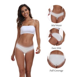 ANLIQI Cotton Women Underwear Hipster Panties for Women Soft Lace Trim Briefs Breathable Bikini Undies(5-Pack B-Purple/White/Pink,M)