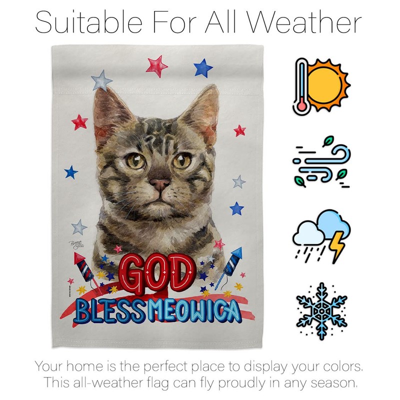Breeze Decor Patriotic Bengal Garden Flag Set with Stand Cat