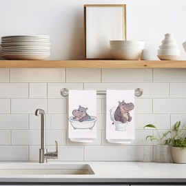 KAOWT Hippo Bathroom Hand Towels, Kids Bathroom Decor, Hippo Animal Lover Gifts, Funny Cute Hippopotamus Decorative Hand Towels for Washroom Restroom Decor, 16x24 Inch Set of 2