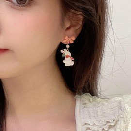 Wendalern Cute Easter Bunny Earrings Pink Bow Rabbit Carrot Dangle Earrings Vintage Pearl Rabbit Animal Drop Earrings Small Bowknot Rabbit Statement Earrings Jewellery Gifts for Women, Zinc, No