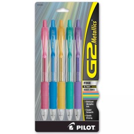Pilot G2 07 Metallic Pens 34404, 5-Color Assortment, 0.7mm Fine Pt