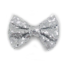 PrettyBoutique 4 Inches Girls Sequin Glitter Sparkle Hair Bow Clip Accessories (Silver)