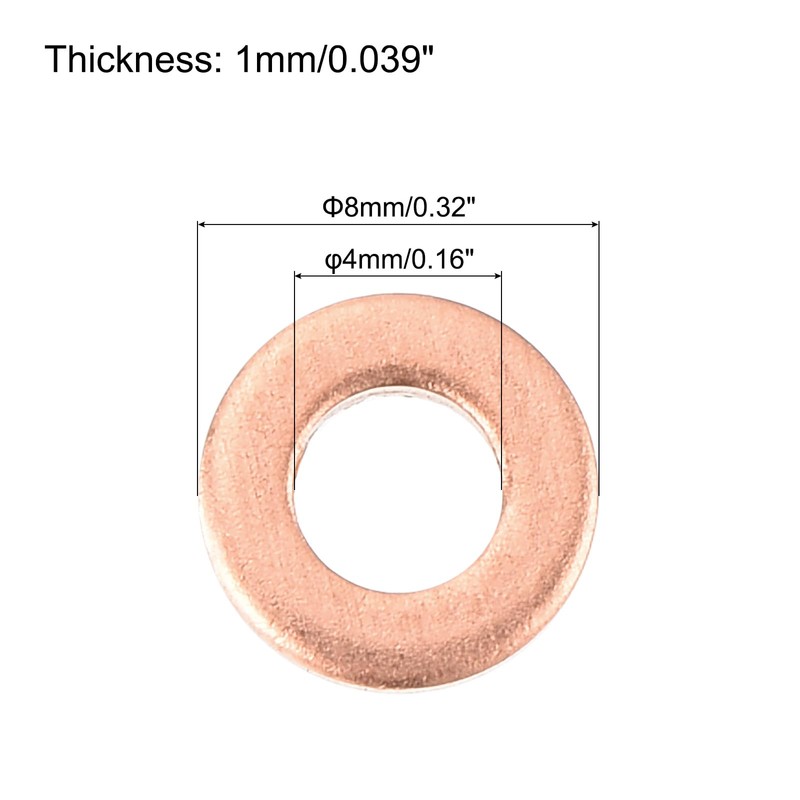 sourcing map 22 Pcs Flat Copper Washers, 4x8x1mm Copper Upgraded