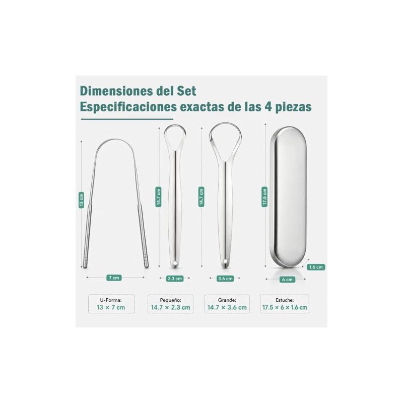 2pcs Set de 6 Limpiador de Lengua de Acero Inoxidable,con