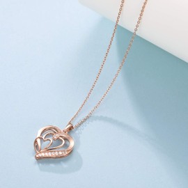 BalaBelle Three Generations Necklace for Great Grandma 925 Sterling Silver 3 Hearts Generation Necklace Gifts on Mother's Day Birthday (Rose Gold-Generations)