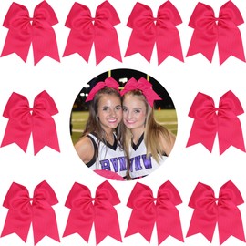 7" Jumbo Cheer Bow Big Hair Bows with Ponytail Holder Large Classic Accessories for Teens Women Girls Softball Cheerleader Sports Elastics Ties Handmade by Kenz Laurenz (Hot Pink)